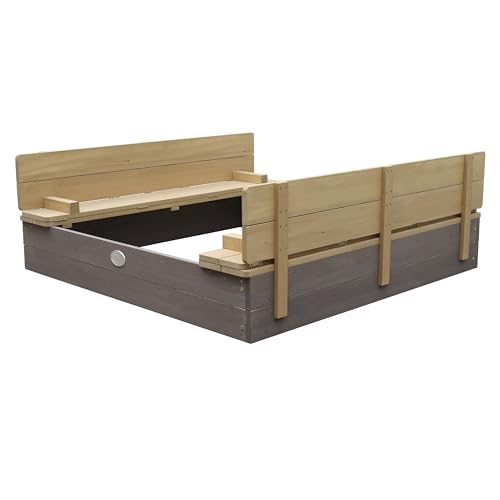 AXI Sandkasten Ella aus Holz mit Deckel XL | Sand Kasten mit Sitzbank & Abdeckung für Kinder in Grau & Braun | 120 x 120 cm von AXI