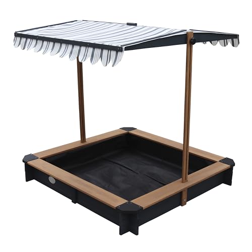 AXI Sandkasten Lily aus FSC Holz mit verstellbarem Dach in Anthrazit & Braun | Sand Kasten mit Abdeckung für Kinder mit Sitzecken | 118 x 118 cm von AXI