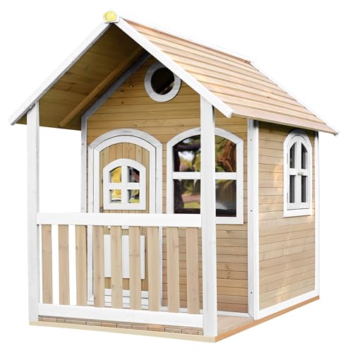 AXI Spielhaus Alex aus FSC Holz | Outdoor Kinderspielhaus für den Garten in Braun & Weiß | Gartenhaus für Kinder mit Fenstern & Veranda von AXI