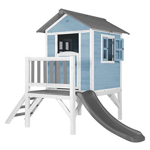 AXI Spielhaus Beach Lodge XL in Blau mit Rutsche in Grau | Stelzenhaus aus FSC Holz für Kinder | Kleiner Spielturm für den Garten von AXI
