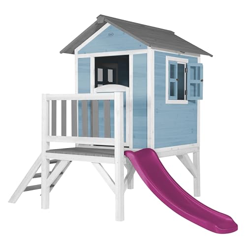 AXI Spielhaus Beach Lodge XL in Blau mit Rutsche in Lila | Stelzenhaus aus FSC Holz für Kinder | Kleiner Spielturm für den Garten von AXI