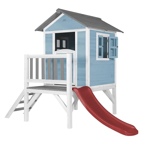 AXI Spielhaus Beach Lodge XL in Blau mit Rutsche in Rot | Stelzenhaus aus FSC Holz für Kinder | Kleiner Spielturm für den Garten von AXI