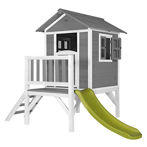 AXI Spielhaus Beach Lodge XL in Grau mit Rutsche in Hellgrün | Stelzenhaus aus FSC Holz für Kinder | Kleiner Spielturm für den Garten. von AXI