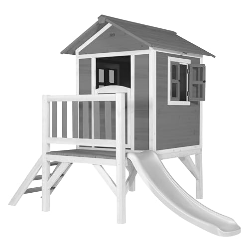 AXI Spielhaus Beach Lodge XL in Grau mit Rutsche in Weiß | Stelzenhaus aus FSC Holz für Kinder | Kleiner Spielturm für den Garten. von AXI