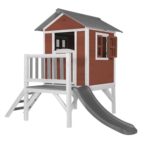 AXI Spielhaus Beach Lodge XL in Rot mit Rutsche in Grau | Stelzenhaus aus FSC Holz für Kinder | Kleiner Spielturm für den Garten.. von AXI