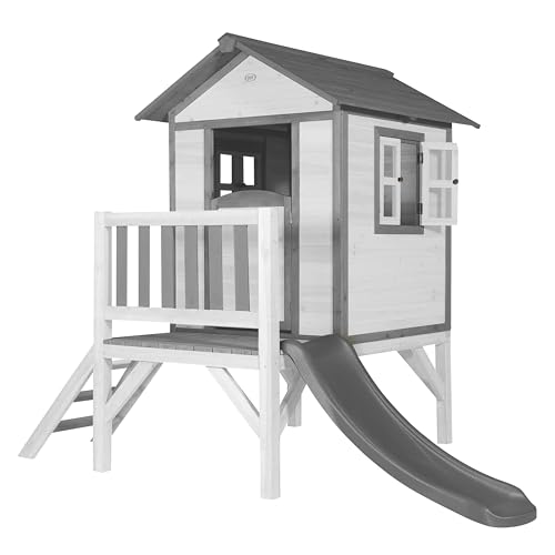 AXI Spielhaus Beach Lodge XL in Weiß mit Rutsche in Grau | Stelzenhaus aus FSC Holz für Kinder | Kleiner Spielturm für den Garten von AXI