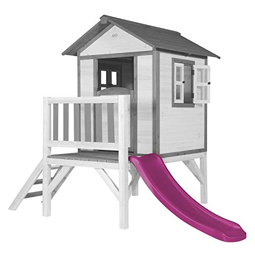 AXI Spielhaus Beach Lodge XL in Weiß mit Rutsche in Lila | Stelzenhaus aus FSC Holz für Kinder | Kleiner Spielturm für den Garten von AXI