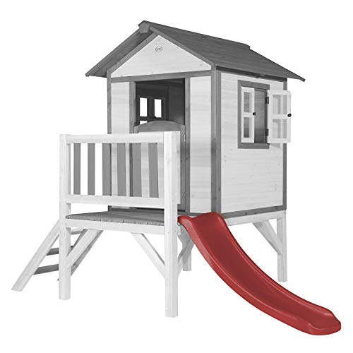 AXI Spielhaus Beach Lodge XL in Weiß mit Rutsche in Rot | Stelzenhaus aus FSC Holz für Kinder | Kleiner Spielturm für den Garten von AXI