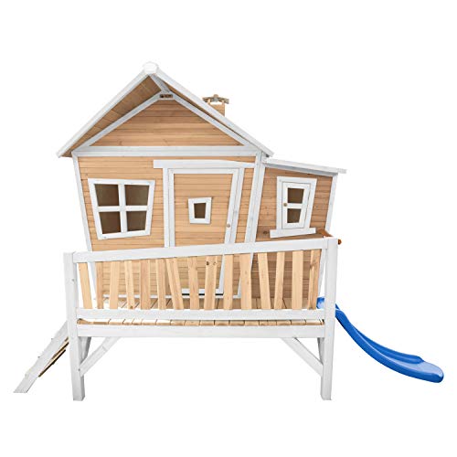 AXI Spielhaus Emma mit Blauer Rutsche | Stelzenhaus in Braun & Weiß aus FSC Holz für Kinder | Spielturm für den Garten von AXI