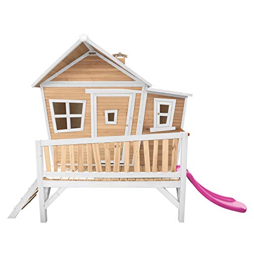 AXI Spielhaus Emma mit lila Rutsche | Stelzenhaus in Braun & Weiß aus FSC Holz für Kinder | Spielturm für den Garten von AXI