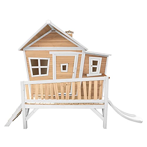 AXI Spielhaus Emma mit weißer Rutsche | Stelzenhaus in Braun & Weiß aus FSC Holz für Kinder | Spielturm für den Garten von AXI