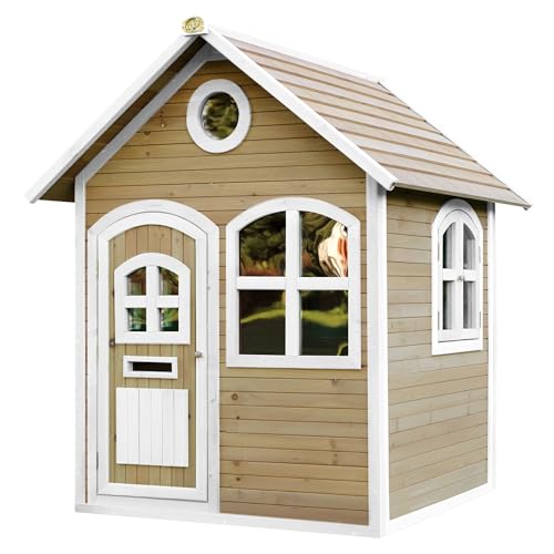 AXI Spielhaus Julia aus FSC Holz | Outdoor Kinderspielhaus für den Garten in Braun & Weiß | Gartenhaus für Kinder mit Fenstern von AXI