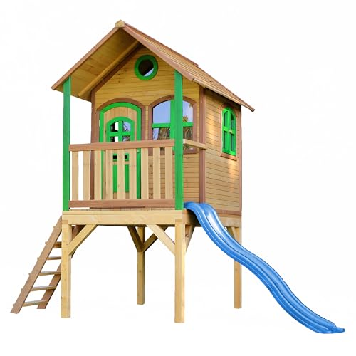 AXI Spielhaus Laura mit Blaue Rutsche | Stelzenhaus in Braun & Grün aus FSC Holz für Kinder | Spielturm mit Wellenrutsche für den Garten AXI Spielhaus Laura mit Blaue Rutsche | Stelzenhaus in Braun & Grün aus FSC Holz für Kinder | Spielturm mit Wellenrutsche für den Garten von AXI