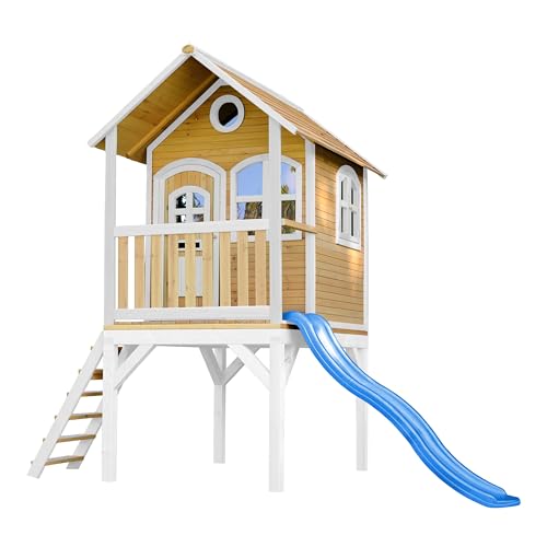 AXI Spielhaus Laura mit Blaue Rutsche | Stelzenhaus in Braun & Weiß aus FSC Holz für Kinder | Spielturm mit Wellenrutsche für den Garten AXI Spielhaus Laura mit Blaue Rutsche | Stelzenhaus in Braun & Weiß aus FSC Holz für Kinder | Spielturm mit Wellenrutsche für den Garten von AXI