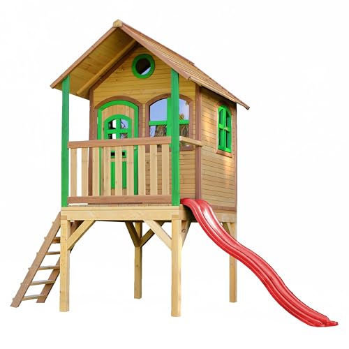 AXI Spielhaus Laura mit rote Rutsche | Stelzenhaus in Braun & Grün aus FSC Holz für Kinder | Spielturm mit Wellenrutsche für den Garten AXI Spielhaus Laura mit rote Rutsche | Stelzenhaus in Braun & Grün aus FSC Holz für Kinder | Spielturm mit Wellenrutsche für den Garten von AXI