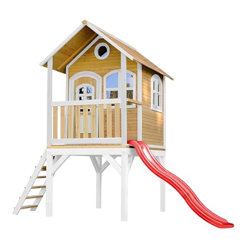 AXI Spielhaus Laura mit rote Rutsche | Stelzenhaus in Braun & Weiß aus FSC Holz für Kinder | Spielturm mit Wellenrutsche für den Garten AXI Spielhaus Laura mit rote Rutsche | Stelzenhaus in Braun & Weiß aus FSC Holz für Kinder | Spielturm mit Wellenrutsche für den Garten von AXI