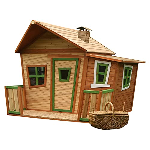 AXI Spielhaus Lisa aus FSC Holz | Outdoor Kinderspielhaus mit Veranda für den Garten in Braun & Grün | Gartenhaus für Kinder mit Fenstern von AXI