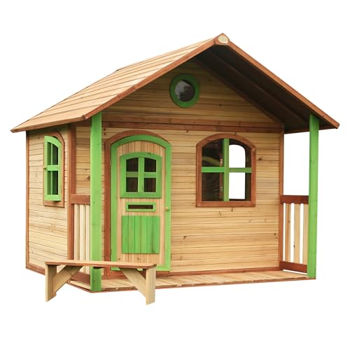 AXI Spielhaus Milan aus FSC Holz | Outdoor Kinderspielhaus mit Veranda für den Garten in Braun & Grün | Gartenhaus für Kinder mit Fenstern. von AXI