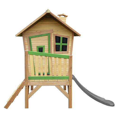 AXI Spielhaus Robin mit Grauer Rutsche | Stelzenhaus in Braun & Grün aus FSC Holz für Kinder | Spielturm für den Garten. von AXI