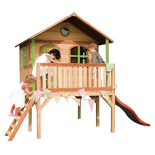 AXI Spielhaus Sophie mit rote Rutsche | Stelzenhaus in Braun & Grün aus FSC Holz für Kinder | Spielturm mit Wellenrutsche für den Garten AXI Spielhaus Sophie mit rote Rutsche | Stelzenhaus in Braun & Grün aus FSC Holz für Kinder | Spielturm mit Wellenrutsche für den Garten von AXI