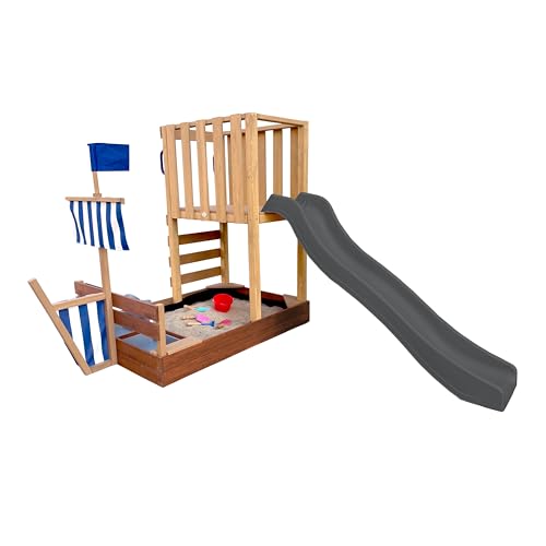 AXI Vicky Spielturm aus Holz in Braun mit Grauer Rutsche | Spielturm für Kinder mit Sandkasten, Spielküche & Kreidetafel | Vielseitiges Spielgerät für den Garten AXI Vicky Spielturm aus Holz in Braun mit Grauer Rutsche | Spielturm für Kinder mit Sandkasten, Spielküche & Kreidetafel | Vielseitiges Spielgerät für den Garten von AXI