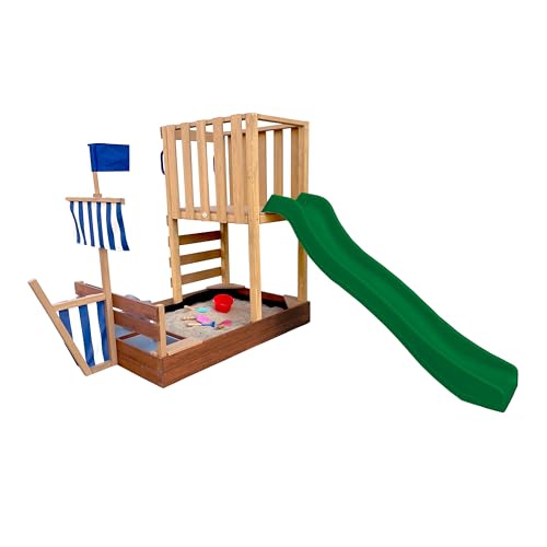 AXI Vicky Spielturm aus Holz in Braun mit grüner Rutsche | Spielturm für Kinder mit Sandkasten, Spielküche & Kreidetafel | Vielseitiges Spielgerät für den Garten AXI Vicky Spielturm aus Holz in Braun mit grüner Rutsche | Spielturm für Kinder mit Sandkasten, Spielküche & Kreidetafel | Vielseitiges Spielgerät für den Garten von AXI