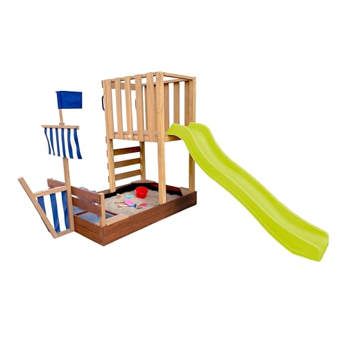 AXI Vicky Spielturm aus Holz in Braun mit hellgrüner Rutsche | Spielturm für Kinder mit Sandkasten, Spielküche & Kreidetafel | Vielseitiges Spielgerät für den Garten AXI Vicky Spielturm aus Holz in Braun mit hellgrüner Rutsche | Spielturm für Kinder mit Sandkasten, Spielküche & Kreidetafel | Vielseitiges Spielgerät für den Garten von AXI