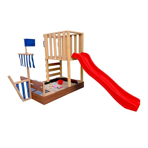 AXI Vicky Spielturm aus Holz in Braun mit roter Rutsche | Spielturm für Kinder mit Sandkasten, Spielküche & Kreidetafel | Vielseitiges Spielgerät für den Garten AXI Vicky Spielturm aus Holz in Braun mit roter Rutsche | Spielturm für Kinder mit Sandkasten, Spielküche & Kreidetafel | Vielseitiges Spielgerät für den Garten von AXI