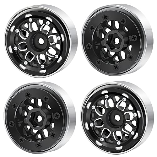 AXspeed 1.0inches RC Crawler Beadlock Felgen 4pcs Metall Radnaben für 1/18 TRX4M TRX4-M 1/24 Axial Scx24 Fahrzeuge Auto (Schwarz) von AXspeed