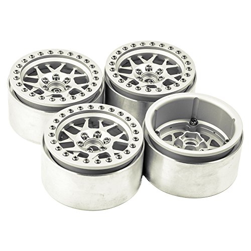 AXspeed 2,2 RC Beadlock Radnaben, 4 Stück/Set Felgen Räder für 1:10 Wraith D90 90046 Auto (Matt Silber) von AXspeed