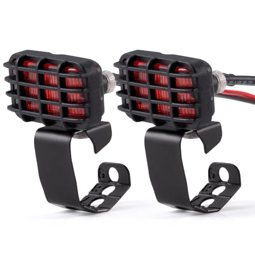 AXspeed 2 Stück Quadratische LED-Strahler für 1/10 RC Crawler Auto Frontlicht Dachlicht Kompatibel mit Axial SCX10 90046, TRX4, TRX6 RC Car (Rot, 17 mm) von AXspeed