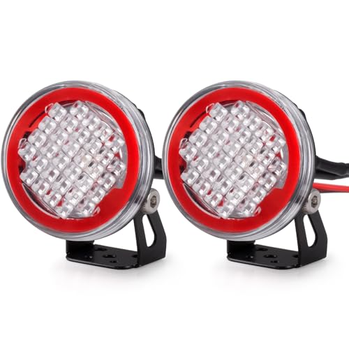 AXspeed Runde LED-Strahler für 1/10 RC Crawler Auto, 22 mm, Frontlicht, Dachlicht, kompatibel mit Axial SCX10 90046, TRX4, TRX6 RC Auto (Rot und Weiß), 2 Stück von AXspeed
