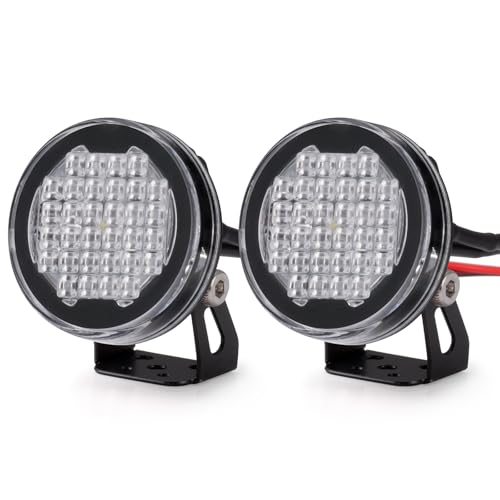AXspeed Runde LED-Strahler für 1/10 RC Crawler Auto, 22 mm, Frontlicht, Dachlicht, kompatibel mit Axial SCX10 90046, TRX4, TRX6 RC Auto (schwarz und weiß), 2 Stück von AXspeed