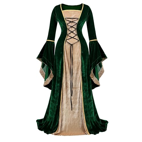 AYAZER Damen Renaissance Irish Deluxe Samtkleid Viktorianisches Mittelalter Langes Kleid Retro Kostüm Halloween Cosplay Kostüm Übergröße-Grün-XXL von AYAZER
