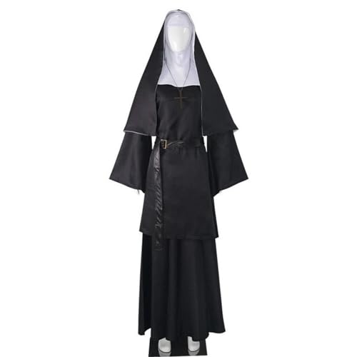 AYAZER Erwachsene Horrorfilme Cosplay Geist Frauen Halloween Kleid Die Nonne Cosplay Kostüm Priester Halloween Kostüm-SCHWARZ-M von AYAZER