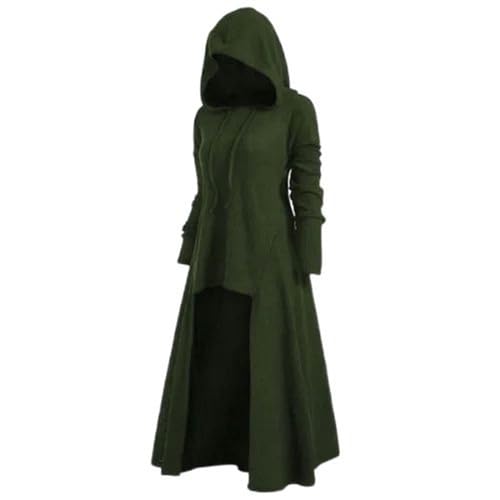 AYAZER Herbst und Winter Damen Urlaubsabendkleid Kapuzenrobe Cape Crusader Gothic Maskerade Cosplay Kostüm-Grün-L von AYAZER