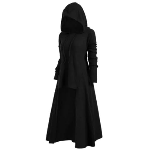 AYAZER Herbst und Winter Damen Urlaubsabendkleid Kapuzenrobe Cape Crusader Gothic Maskerade Cosplay Kostüm-Schwarz-4XL von AYAZER