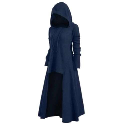 AYAZER Herbst und Winter Damen Urlaubsabendkleid mit Kapuze Robe Cape Crusader Gothic Maskerade Cosplay Kostüm-Marineblau-M von AYAZER