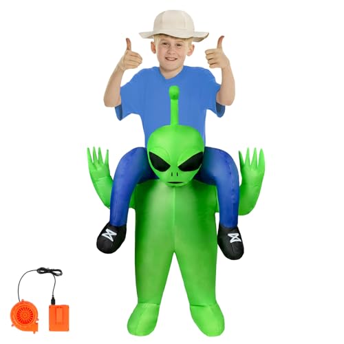 AYBUY Aufblasbares Alien Kostüm, Grün Aufblasbare Kostüme, Angenehm Tragbar, Aufblasbares Kostüm Alien Kinder Mit Aufblassystem, Karneval Halloween Grün Kostüm Cosplay für Party 110-145 cm von AYBUY