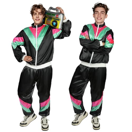 AYBUY Disco Kostüm Set, 2-Teiliges Bekleidung Sportbekleidung, Sportliche Joggingbekleidung für Damen und Herren, Geeignet für Rollenspiele und Rave-Partys im Stil der 70er Jahre(L-Schwarz Grün) von AYBUY