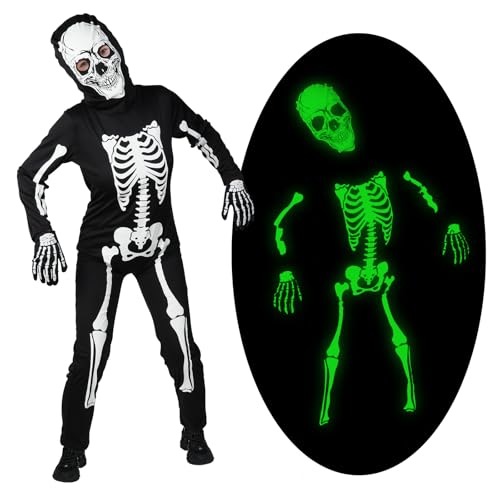 AYBUY Kinder Skelett Kostüm, Party Skelett-Kostüm für Kinder, Halloween Glühen im Dunkeln Knochen Fancy Kleid Outfit für Halloween Trick-or-Treating, Jungen und Mädchen (M) von AYBUY