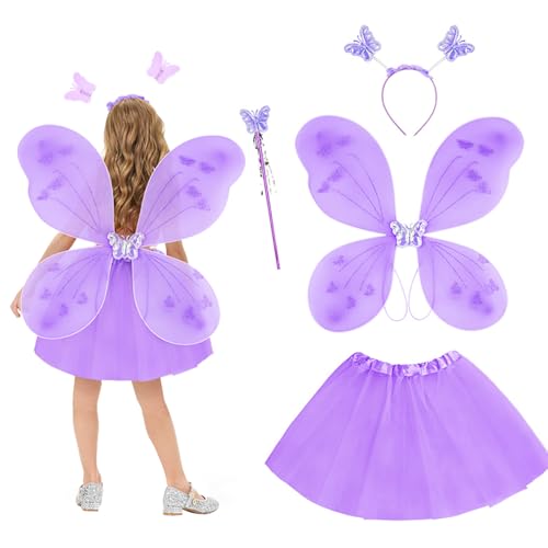 AYBUY Kostüm Schmetterling Kinder Mädchen, 4 Stück Lila Netz-Tutu mit Schmetterlingsflügeln, Geeignet für Geburtstagsfeier, Cosplay, Mottoparty, Karneval, Halloween, Cosplay AYBUY Kostüm Schmetterling Kinder Mädchen, 4 Stück Lila Netz-Tutu mit Schmetterlingsflügeln, Geeignet für Geburtstagsfeier, Cosplay, Mottoparty, Karneval, Halloween, Cosplay von AYBUY