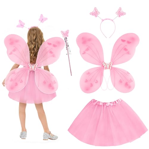 AYBUY Kostüm Schmetterling Kinder Mädchen, 4 Stück Rosa Netz-Tutu mit Schmetterlingsflügeln, Geeignet für Geburtstagsfeier, Cosplay, Mottoparty, Karneval, Halloween, Cosplay AYBUY Kostüm Schmetterling Kinder Mädchen, 4 Stück Rosa Netz-Tutu mit Schmetterlingsflügeln, Geeignet für Geburtstagsfeier, Cosplay, Mottoparty, Karneval, Halloween, Cosplay von AYBUY