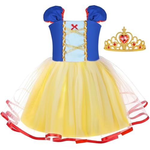 AYBUY Prinzessin Kleid Kostüm Verkleidung mit Krone, 2-teiliges Set Mädchen Kleid, prinzessin kostüm mädchen, Cosplay Lang Kleidung für Karneval Verkleidung Halloween Geburtstag Party (150cm) von AYBUY