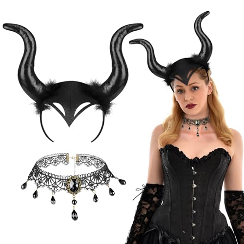 AYBUY Queen Horns Headpiece, Halloween Damen Königin Hörner, Gothic Spitze Halskette, Kopfschmuck Damen für böse, Gothic, Dekoration, Halloween, Cosplay, Mädchen, Karneval AYBUY Queen Horns Headpiece, Halloween Damen Königin Hörner, Gothic Spitze Halskette, Kopfschmuck Damen für böse, Gothic, Dekoration, Halloween, Cosplay, Mädchen, Karneval von AYBUY
