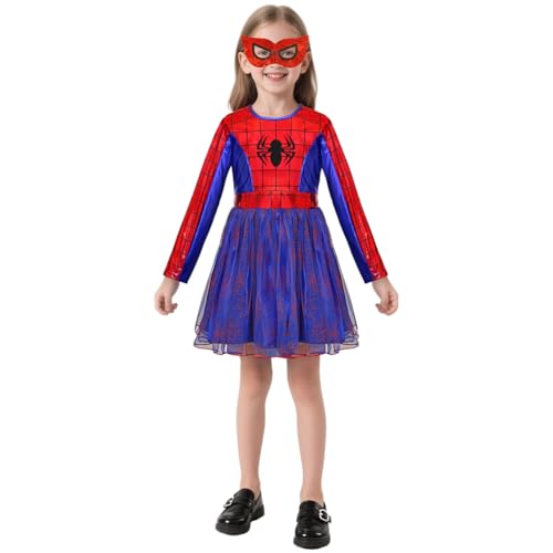 AYBUY Spide Girl Kostüm Kinder Mädchen, Mädchen Spinne Fancy Dress Up Kostüm mit Maske, Spider Girls Kleid für Motto-Party, Karneval, Halloween Verkleidung Party, 130 cm von AYBUY