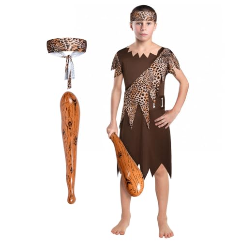 AYBUY Steinzeitkleidung für Kinder，Höhlenjungen-Kostüm，Halloween-Höhlenmensch-Kostüm，Historisches Karnevalskostüm, Für Karneval，Fasching, Halloween, Themen Partys(L) von AYBUY