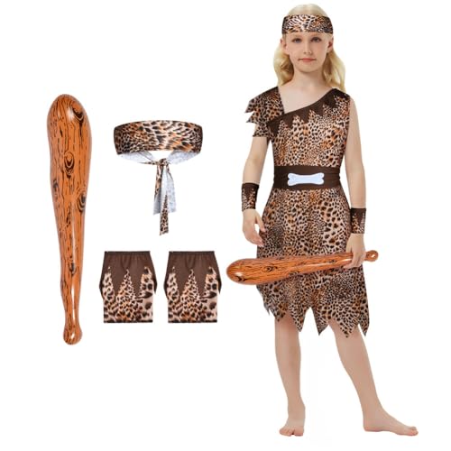 AYBUY Steinzeitkleidung für Kinder，Höhlenmädchen-Kostüm，Halloween-Höhlenmensch-Kostüm，Historisches Karnevalskostüm, Für Karneval，Fasching, Halloween, Themen Partys（L） von AYBUY
