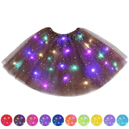 AYBUY Tüllrock Damen LED Tütü Erwachsene, Tutu mit Futter, Erwachsen Teenager Tutu Party für Fasching Karneval Ballett Dress Halloween Kostüm Karneval Motto Party, 40CM (Braun) von AYBUY