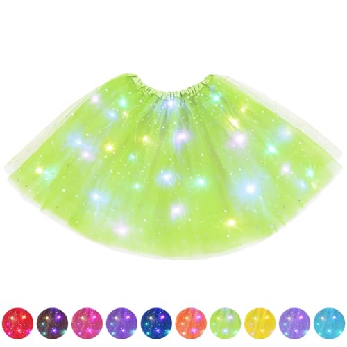 AYBUY Tüllrock Damen LED Tütü Erwachsene, Tutu mit Futter, Erwachsen Teenager Tutu Party für Fasching Karneval Ballett Dress Halloween Kostüm Karneval Motto Party, 40CM (Fruchtgrün) von AYBUY
